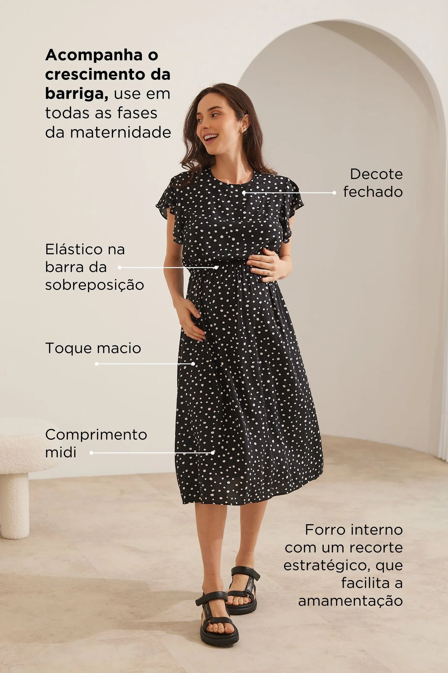 VESTIDO COM BABADOS MIDI GESTANTE E AMAMENTAÇÃO