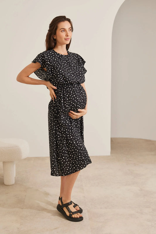 VESTIDO COM BABADOS MIDI GESTANTE E AMAMENTAÇÃO