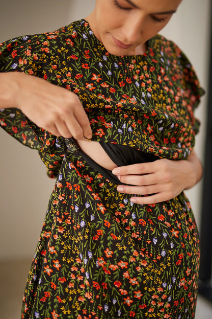 VESTIDO COM BABADOS MIDI GESTANTE E AMAMENTAÇÃO