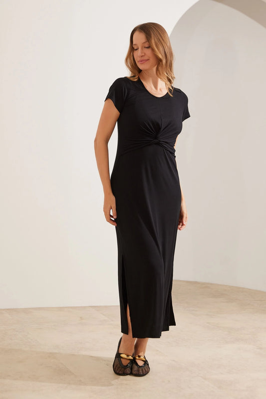 VESTIDO AMAMENTAÇÃO MÃENIFORME LONGO CANELADO