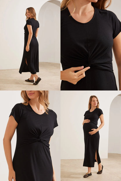 VESTIDO AMAMENTAÇÃO MÃENIFORME LONGO CANELADO